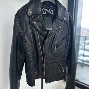 Versace Jeans Couture Black Leather Biker Jacket (Size 48)